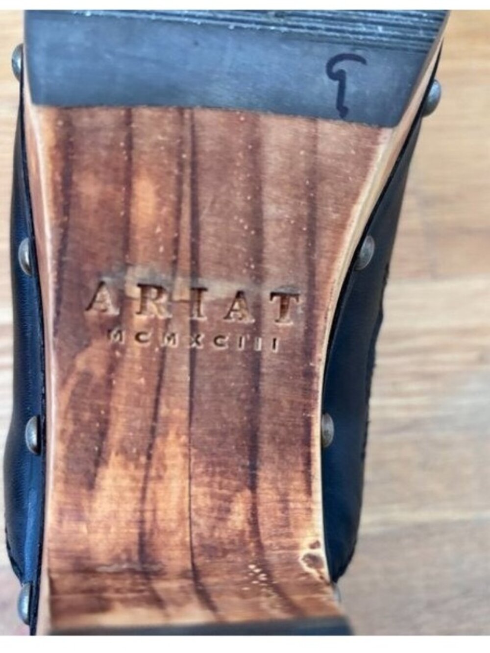 ARIAT MCMXCIII Black Leather Wood Clog Mules Size 6 - Picture 10 of 10